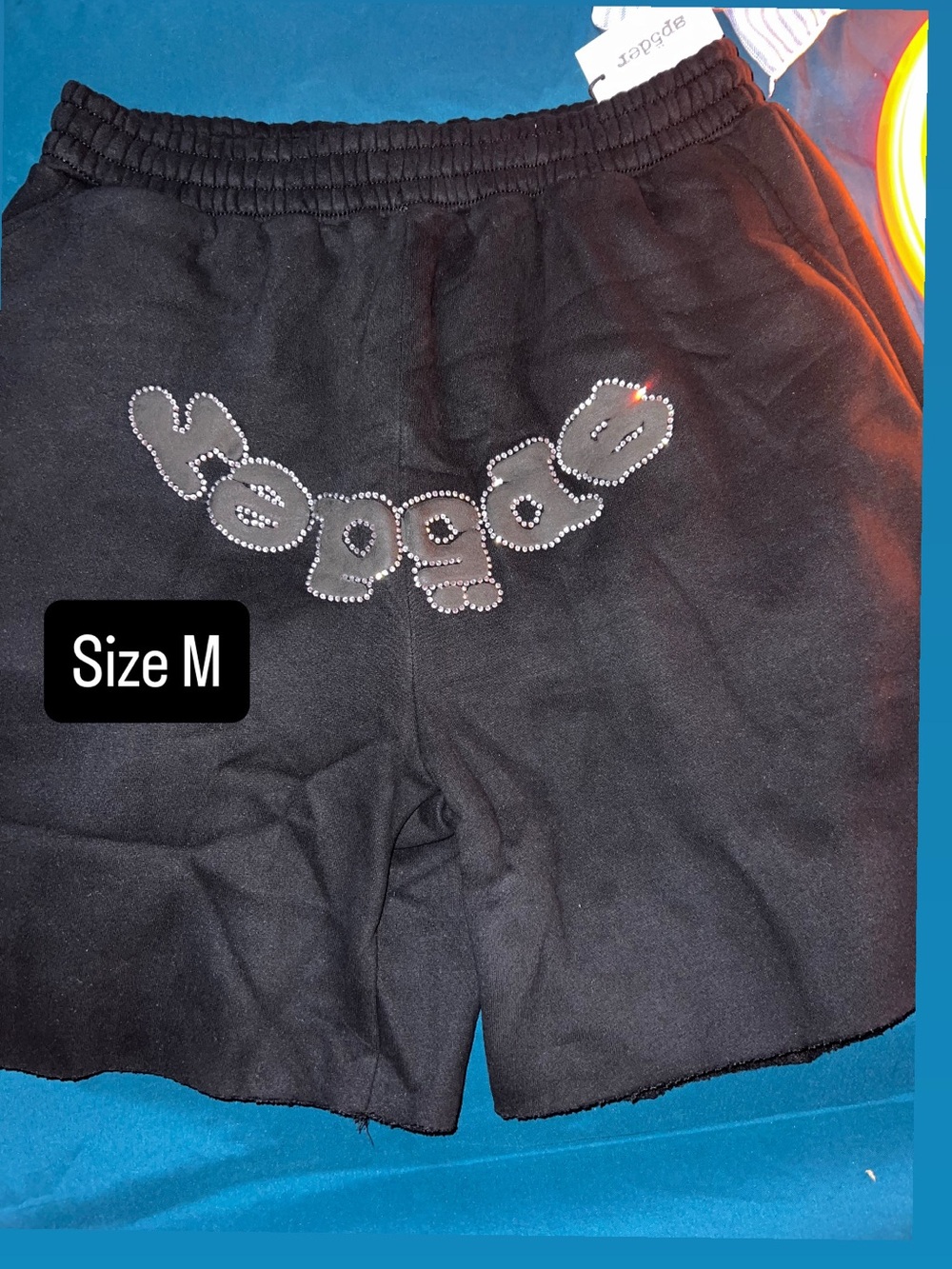 Black Rhinestone Logo Shorts